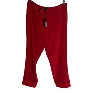TWO TWENTY FIVE 100% Silk Trousers w/ Paisley Cuffs in Red Size 14 -- BEAUTIFUL!